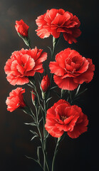 Obraz premium Bold red poppy flowers against a dark blue background in an artistic arrangement 
