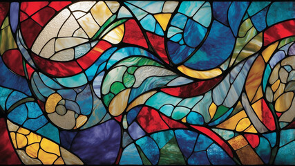 Vibrant Abstract Stained Glass Mosaic in Bold Colors
