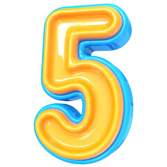 Blue With Yellow Number 5 3D Rendering