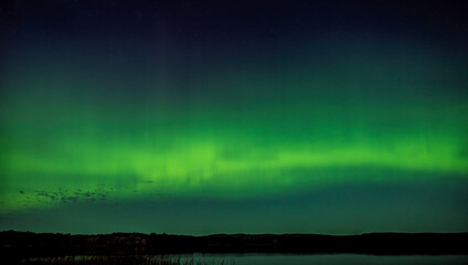 Green Northern Lights (Aurora Borealis) lighting up the sky on a beautiful warm summer night near Ottawa, Canada Sept 16, 2024