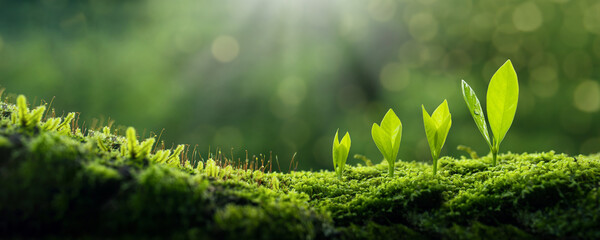 Green business growth concept. environment, net zero, esg, ecology and sustainable global environment. Sapling growing into big tree on green background.