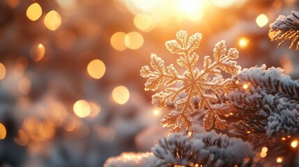 Colorful shiny winter background with snowflakes and bokeh light 