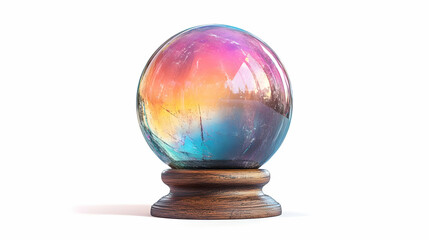 3D Integrity Secured Prediction Crystal Ball Concept: Holographic Election Predictions in a Protective Framework, Rotating View on White Background with Forecast Disclaimer Space