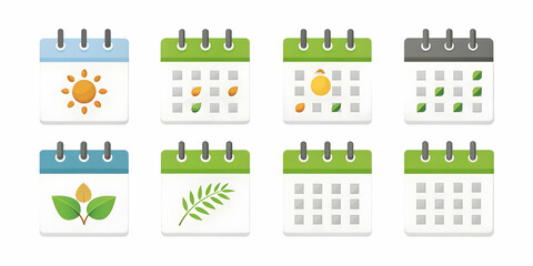 Nature-Inspired Calendar Icons: Simple Flat Vector Designs of Leaves and Flowers for Each Month of 2025