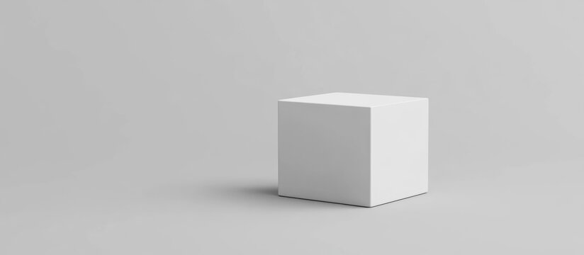 Minimalist 3D rendering of an empty white box on a solid gray backdrop