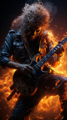 Rocker from the Underworld.  A Metallic Skeleton Shreds with Gothic Passion