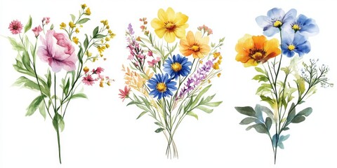 This captivating collection of watercolor flower paintings showcases vibrant wildflowers and charming leaves in vintage styles, sure to inspire any viewer and enhance any art lovers collection