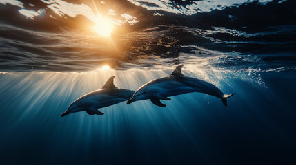 Fototapeta premium Dolphins leaping out of the sea
