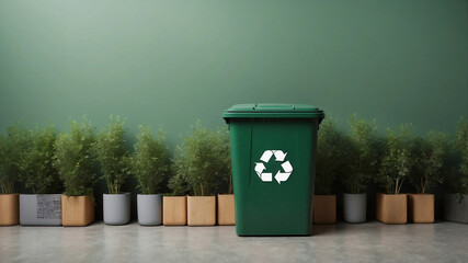 Minimalist Green Recycling Bin with Clear White Symbol on Matching Background