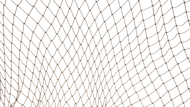 Football or tennis net. torn Rope mesh on a white background close-up
