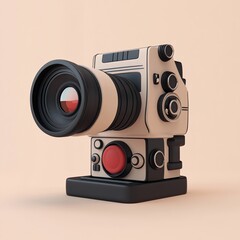 Fototapeta premium 3D Vintage Camera Icon: Old School Recording Device Illustration Logo