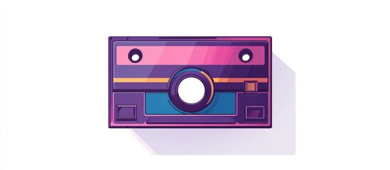 Fototapeta premium Vibrant flat illustration of a cassette on a white background