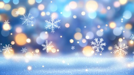 Colorful shiny winter background with snowflakes and bokeh light 