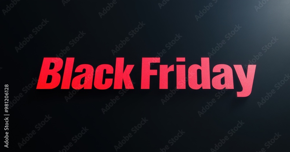 Poster black friday written in bold letters on a dark background, in red text, with a simple design