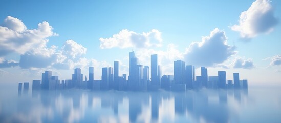 Fototapeta premium Abstract modern city skyline with a cloudy blue sky in the backdrop rendered in 3D illustration