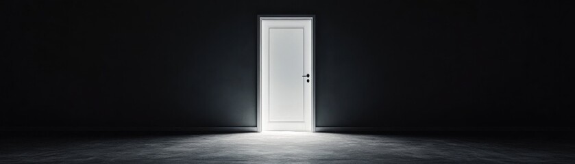 A glowing door stands ajar in a dark space, symbolizing hope and new beginnings.