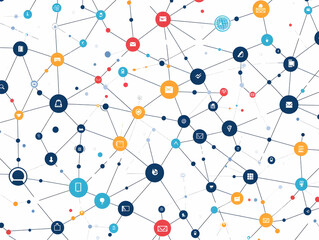Obraz premium Flat Floating Policy Network Concept: Medium Shot of Pulsating Interconnected Policy Nodes in Smart Business Style - Isolated on White Background