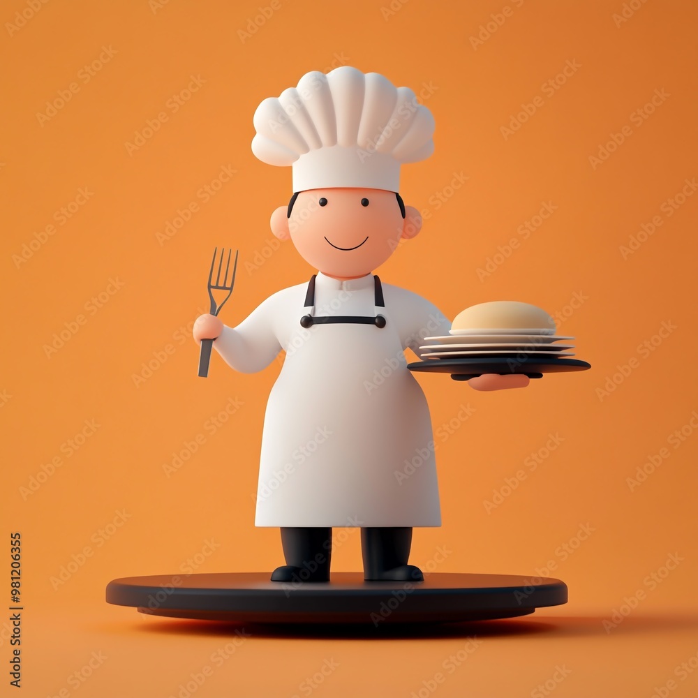 Wall mural 3D Waiter Icon: Restaurant Staff Serving Food Illustration Logo