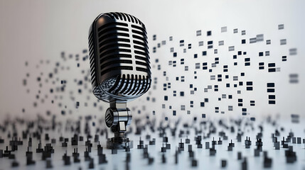 Fototapeta premium 3D Soaring Microphone with Orbiting Sound Waves Representing Policy Concepts - Medium Shot Tracking Ascent with Isolated White Background