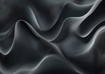 Naklejka premium Grey and black digital abstract background featuring flowing curved lines Illustration