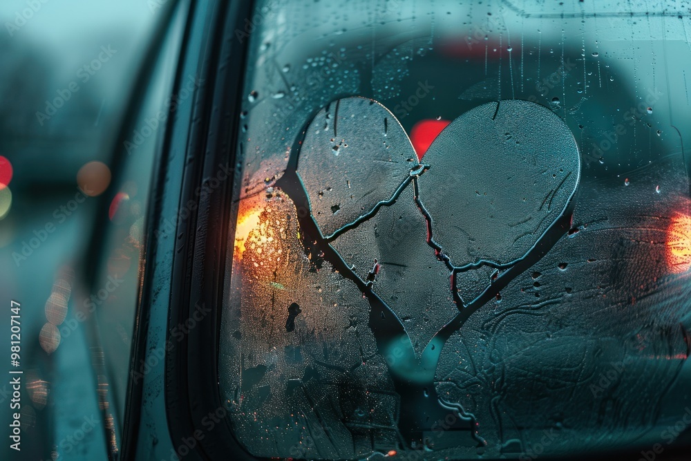 Canvas Prints Broken heart doodle silhouette car vehicle window.