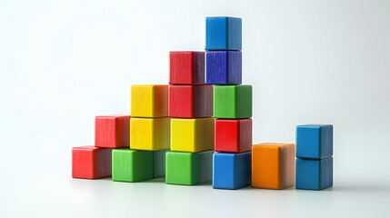 3D Poll Graph Building Block Podium Concept - Wide Shot of Assembling Blocks Emphasizing Growth on White Background for Trend Analysis