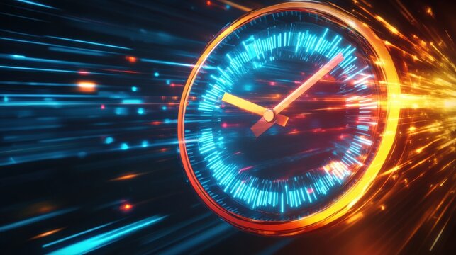 Speed To Market. Fast Action Speedometer Hand Spinning for Marketing Marketplace Acceleration