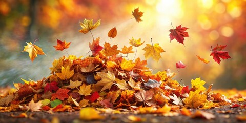 Falling leaves creating a vibrant pile on the ground, autumn, foliage, seasonal, nature, colorful, outdoors, beauty, collection