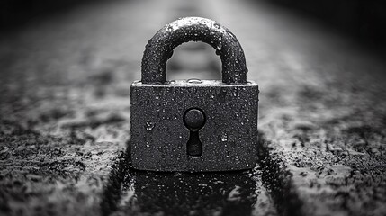 A modern, minimalist lock in black and white composition,