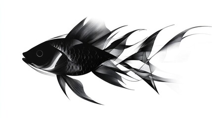 Surreal black and white art featuring an abstract fish shape on a clean white background Geometric design suitable for t shirt prints and interior decor EPS 10 with editable strokes