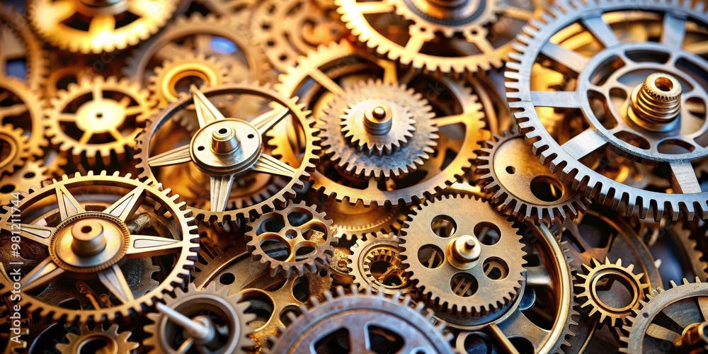 Aufkleber a detailed close-up of a complicated mechanism with gears and cogs, mechanical, technology, machiner