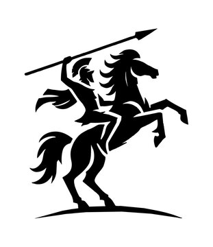 recommend clip art: knight spear riding horse engraving black and white outline
