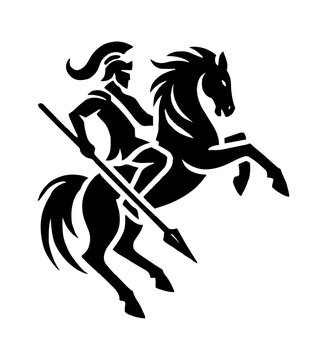 recommend clip art: knight spear riding horse engraving black and white outline