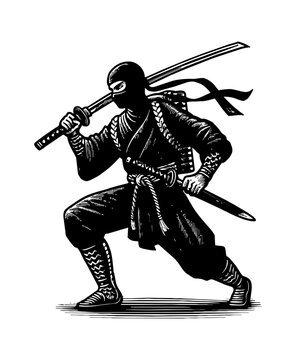 recommend clip art: ninja engraving black and white outline