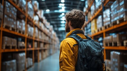 Workers utilizing exoskeletons for efficient lifting in a busy warehouse environment during daytime