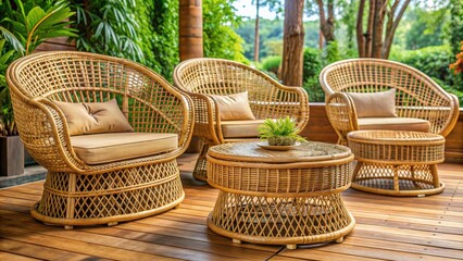 Fototapeta premium Natural rattan furniture with intricate weaving design , rattan, furniture, decor, weaving, natural, indoor