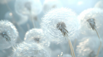 3D Soft Focus White Dandelion Seeds Close-Up: Symbolizing Letting Go for Janeiro Branco with Drifted Seeds on Isolated White Background