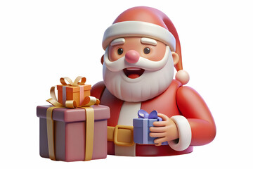 Santa's Delightful Gift Unwrapping: Capturing Joyful Expressions Amidst Soft Bokeh Lights in Holiday Photo Stock Concept