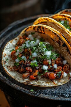 Tripas - Small intestines, often grilled and served as taco fillings, with cilantro and onions.