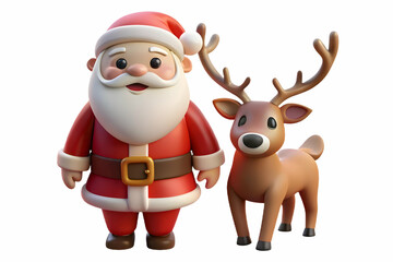 3D Santa with Reindeer in Soft Focus: Capturing the Magical Bond in Dreamy Bokeh Background - Iconic Holiday Concept