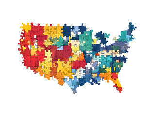 Flat Vector Illustration of Jigsaw Puzzle Map of Voting Districts with Redistricting Options - Isolated on White Background for Smart Business Use