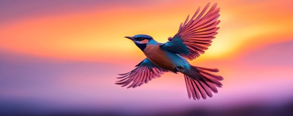 Obraz premium Colorful bird in flight against a vibrant