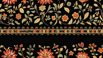 Mughal art inspired embroidery stitches border design pattern illustration