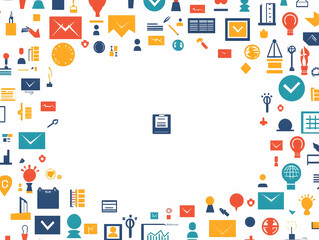 Flat Ballot Box Border with Policy Icons Concept: Close-Up of Interconnected Ballot Boxes and Floating Symbols on White Background for Election Messaging