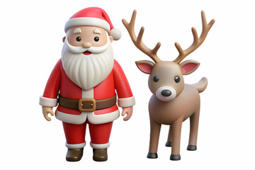 Flat Santa with Reindeer: Captivating Bond in Soft Focus with Dreamy Bokeh Background - A Simple Vector Illustration