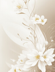 Obraz premium white flowers background - abstract golden floral background with white flowers - Generative AI