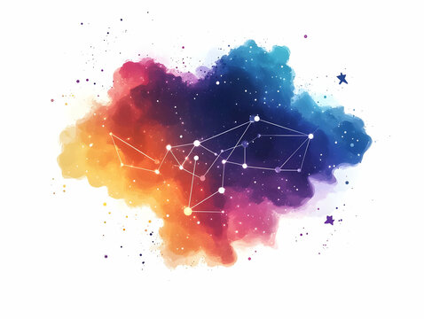 Flat Prediction Nebula with Integrity Constellations: Medium Shot Illustration Showcasing Colorful Cosmic Atmosphere and Dreamy Integrity Patterns for Smart Business Concepts