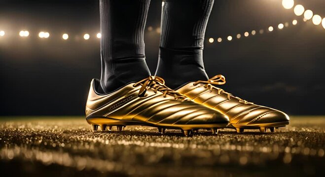 Football player with golden boots. Golden boot.