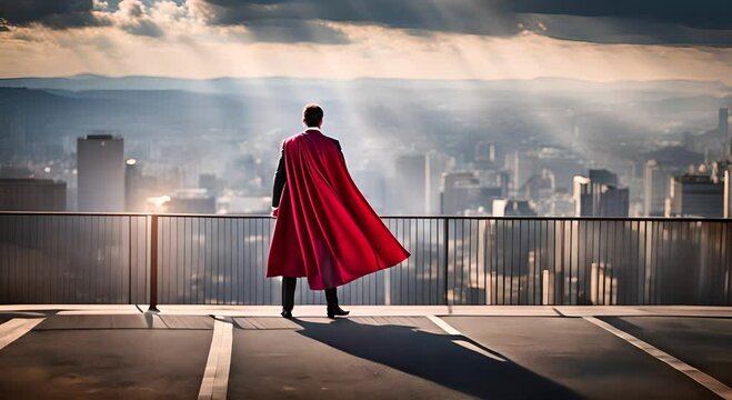 Businessman with superhero cape.