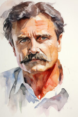 Portrait of a middle aged man with a large mustache on an abstract background